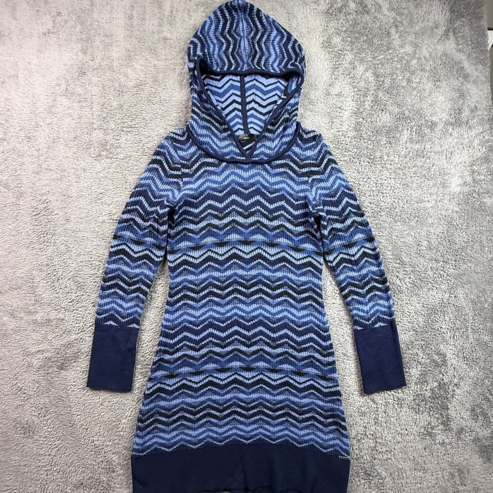 Prana Blue Chevron Knit Hoodie Sweater Boho Fairycore Tunic Small